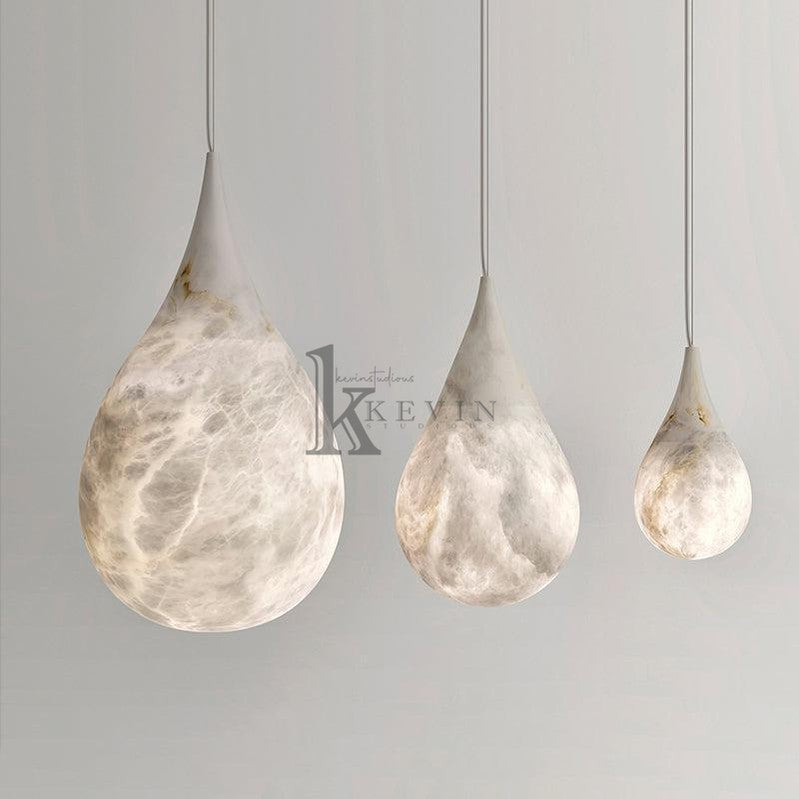 Koltin Alabaster Raindrop Pendant Lighting, Dining Table Pendant Chandelier Luster Gaze 7" D x 13.4" H