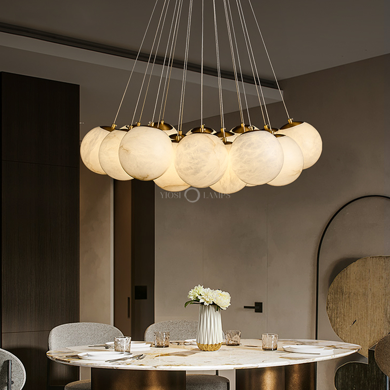 Sophie Modern Alabaster Ball Pendant Light, Dining Room Light Chandelier Luster Gaze