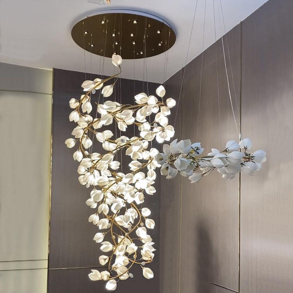 Luster Gaze Magnolia Bloom Spiral LED Chandelier - elegant American laundry room