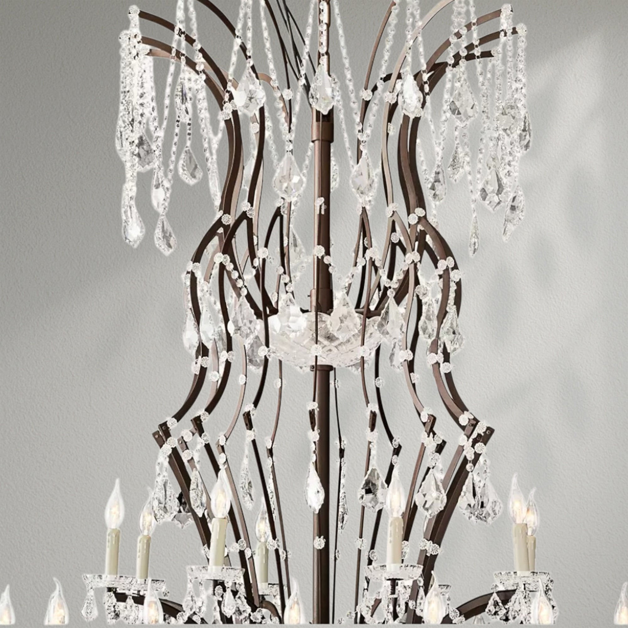 19th C. Romoco Iron & Crystal Round Dining Room Chandelier 101"