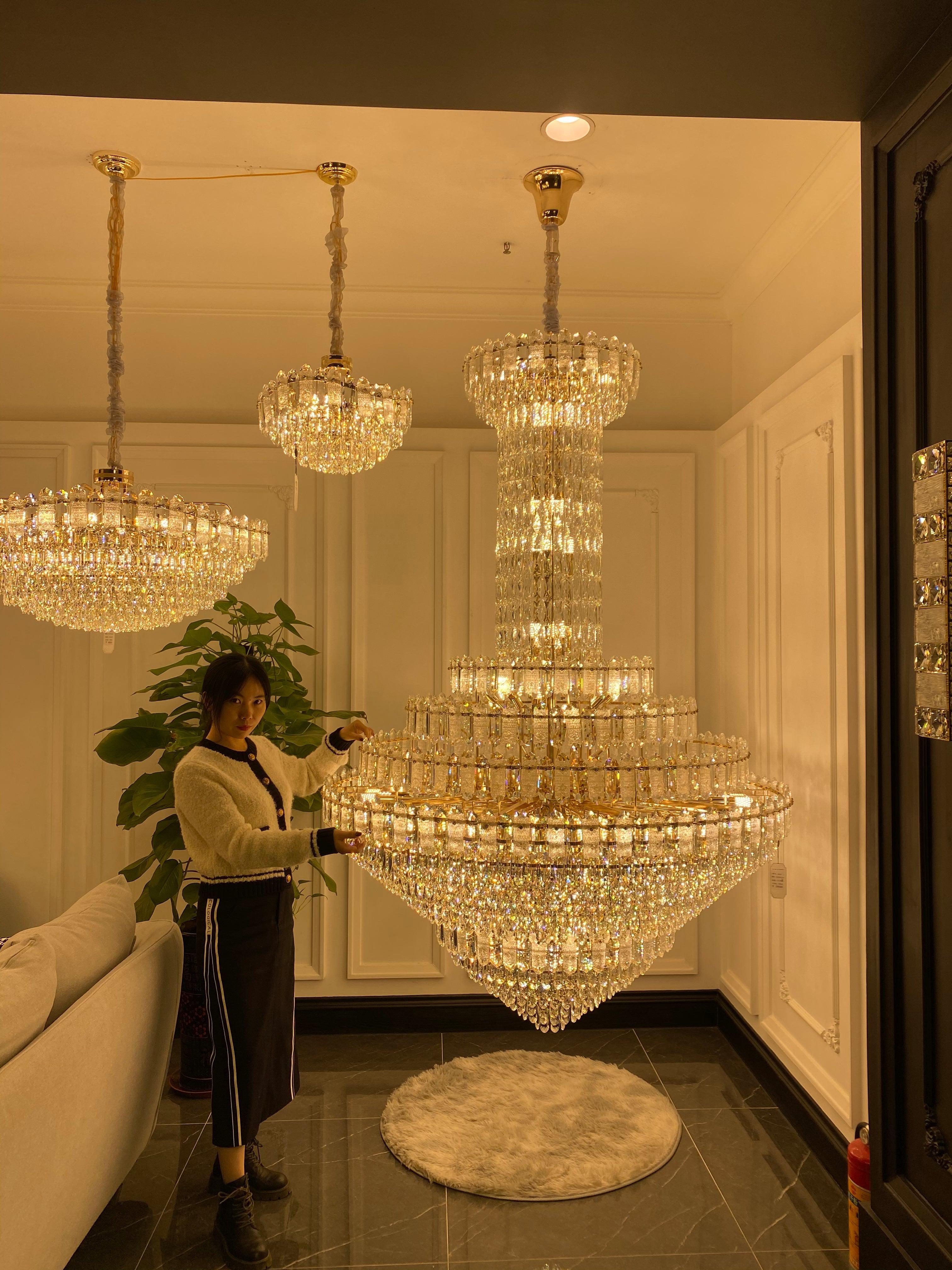 Luster Gaze Grand Tiered Crystal Foyer Chandelier - grand American estate foyer