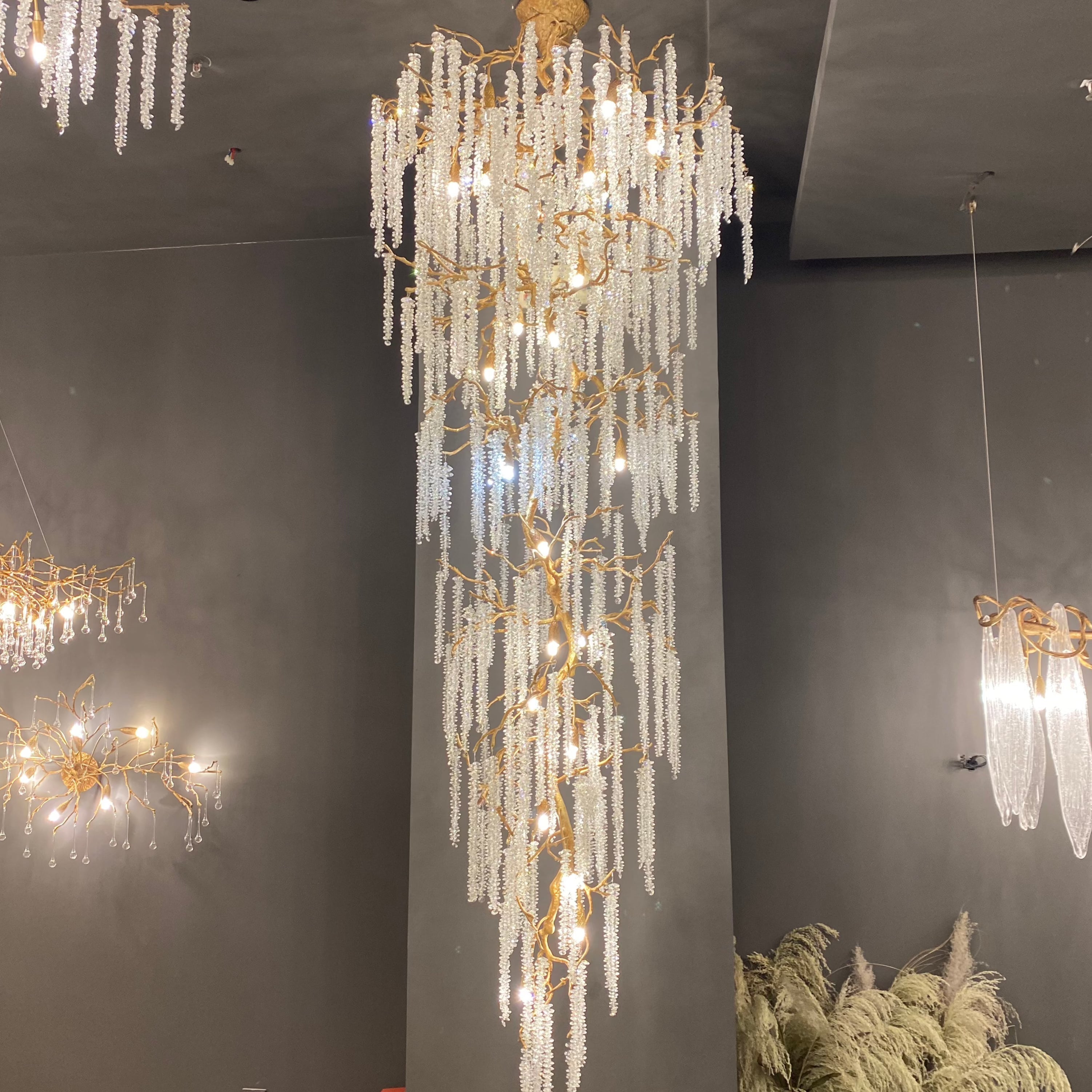 Luster Gaze Celestial Branch Grand Crystal Chandelier - dramatic American stairwell with soaring ceiling