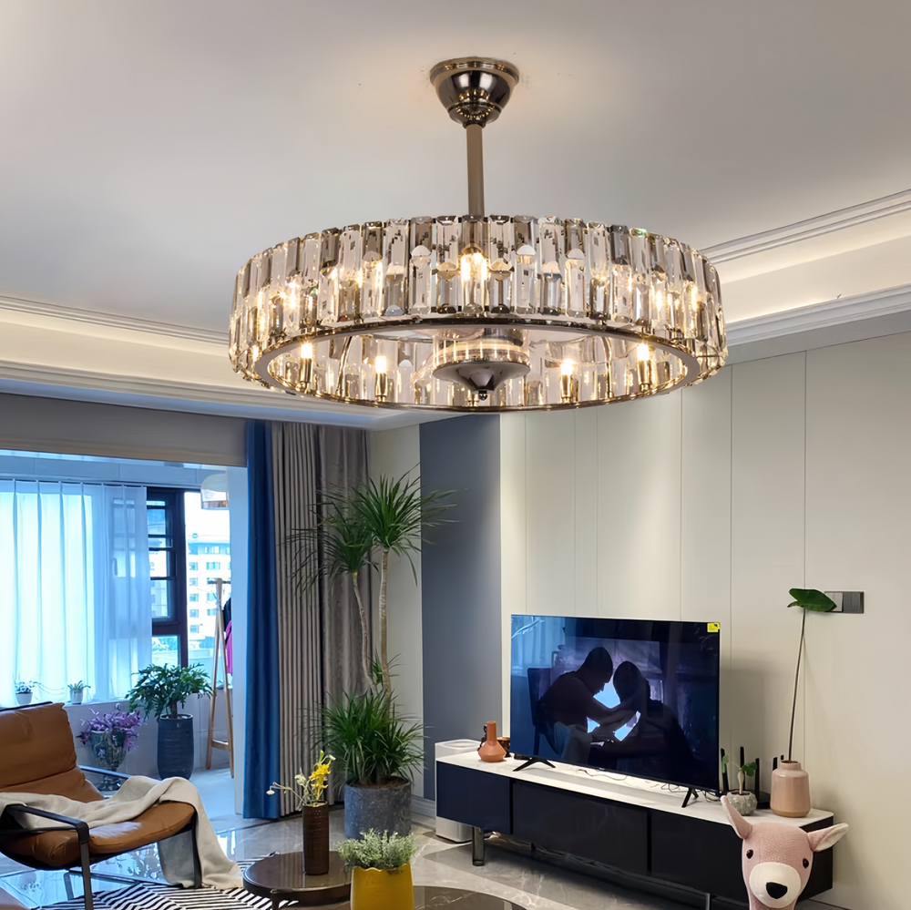 New Modern Invisible Fan Light Candle Crystal Chandelier