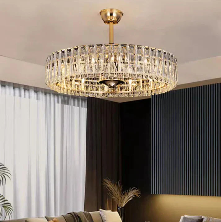 Modern Invisible Blade Fan Light Crystal Chandelier for Living/Dining Room/Bedroom