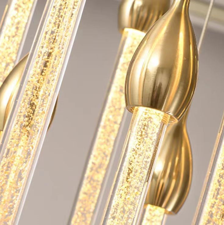 Modern Long Gold Glass Rain Rod Pendant Light for Staircase/High-ceiling room
