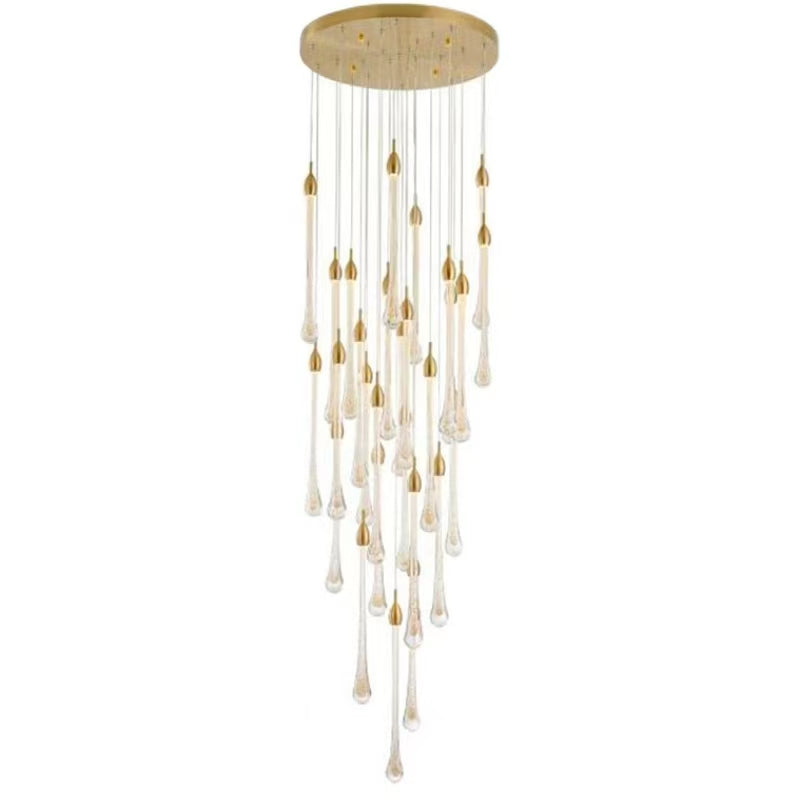 Modern Long Gold Glass Rain Rod Pendant Light for Staircase/High-ceiling room