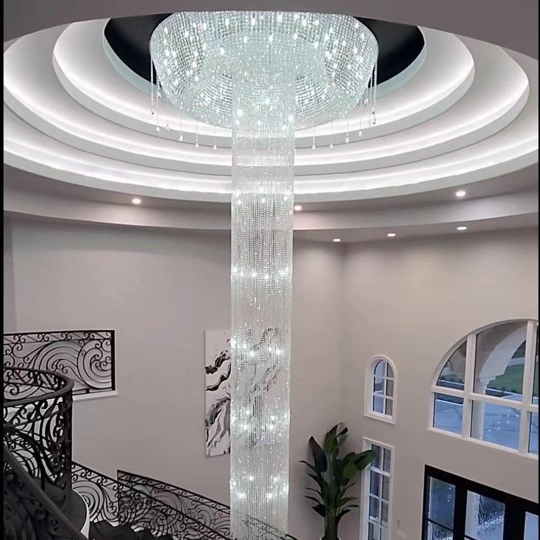 Luster Gaze Grand Cascade Silver Flush Mount Chandelier - American master bedroom with standard ceiling