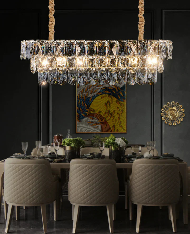 Extra Large Light Luxury Tiered Crystal Rectangle Chandelier for Dining Area