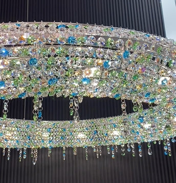Unique Eccentric Circle Colorful Crystal Beads Chandelier Luxury Ceiling Lamp for Living/Dining Room