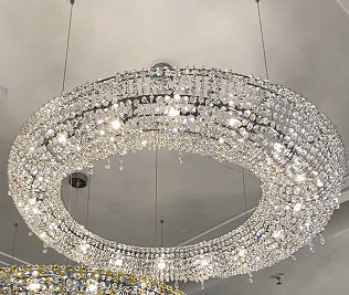 Unique Eccentric Circle Colorful Crystal Beads Chandelier Luxury Ceiling Lamp for Living/Dining Room