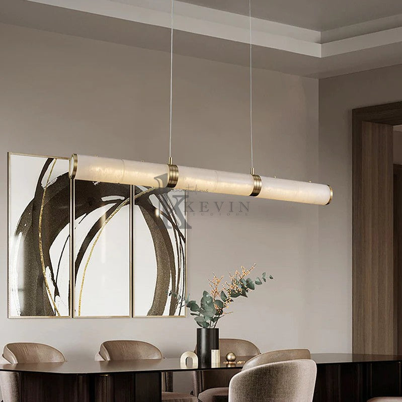 Chanavia Modern Linear Alabaster Chandelier, Chandelier Over Dining Table Pendant Light Luster Gaze