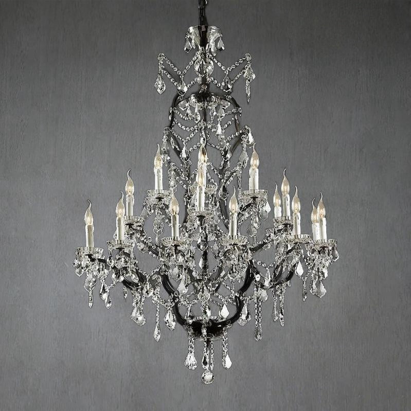 19th C. Rochelle Iron & Crystal Round Chandelier 40"