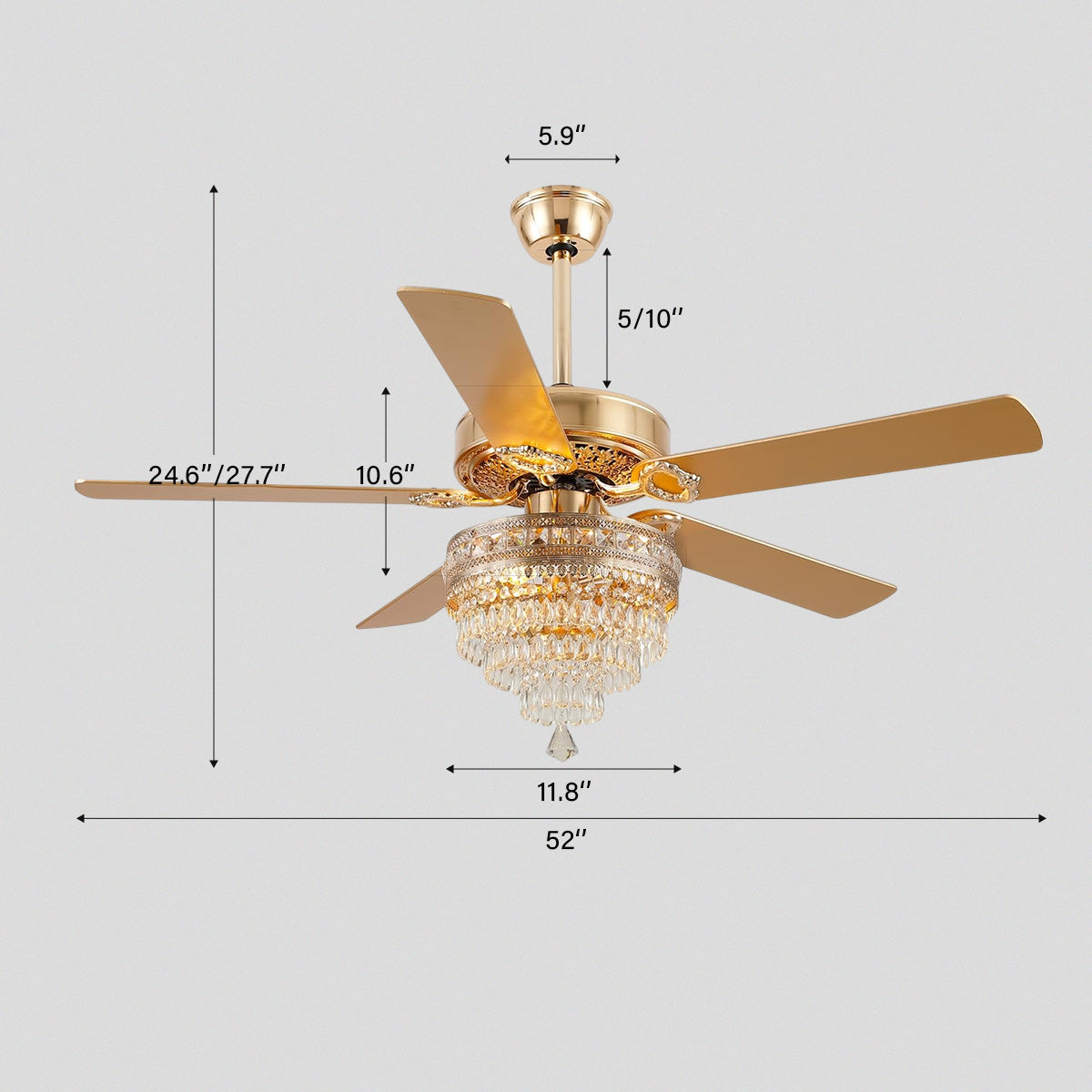 Noiseless Crystal Ceiling Fan Fandelier with Lights 52"