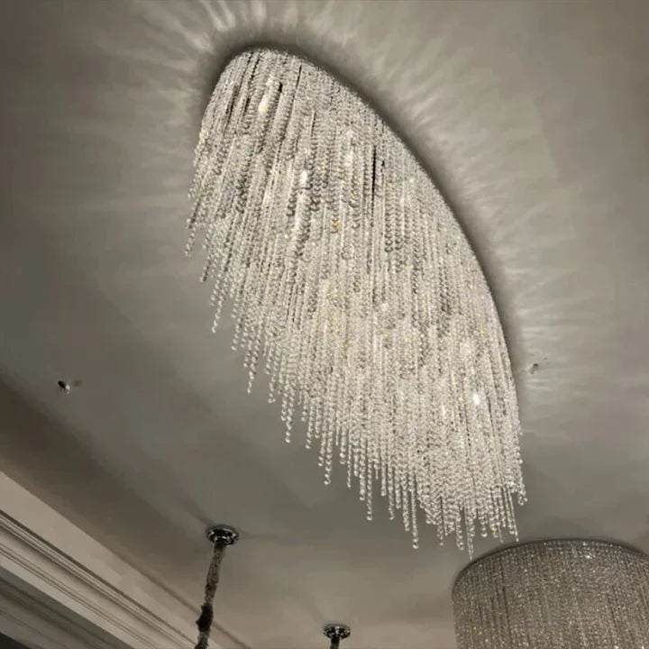 Modern Luxury Tassel Flush Mount Oval/Round Crystal Chandelier Set for Living Room/Bedroom/Dining Room