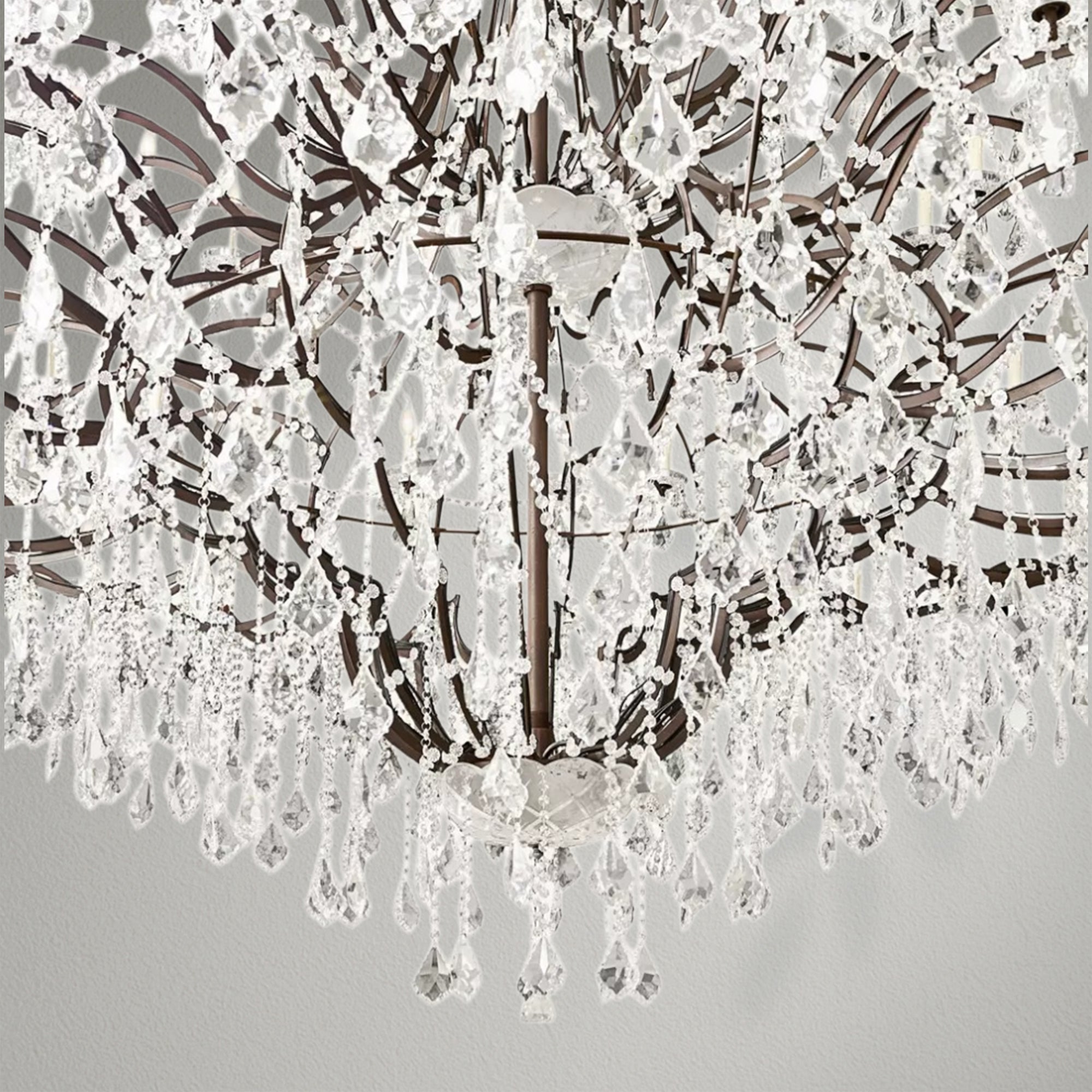 19th C. Romoco Iron & Crystal Round Dining Room Chandelier 101"