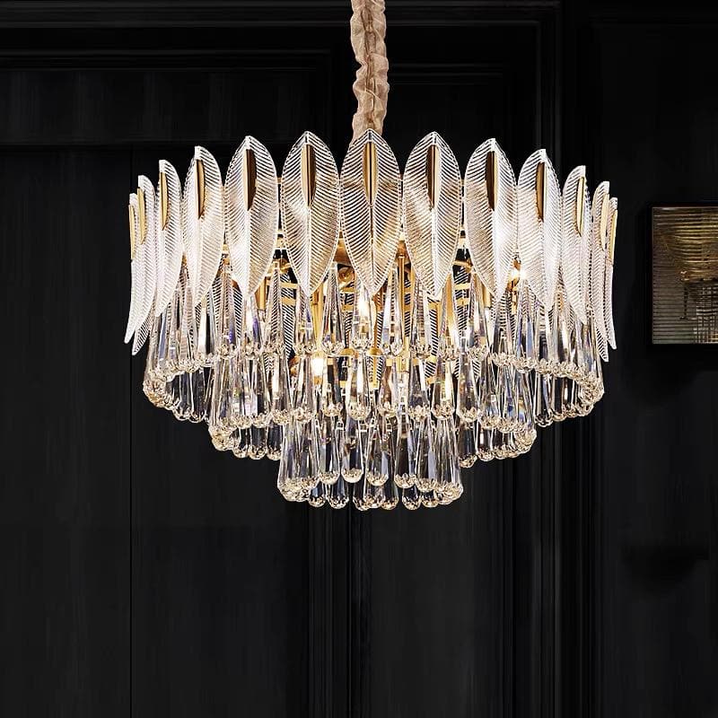 Postmodern luxury and full copper chandelier Three-tiered flake raindrop crystal