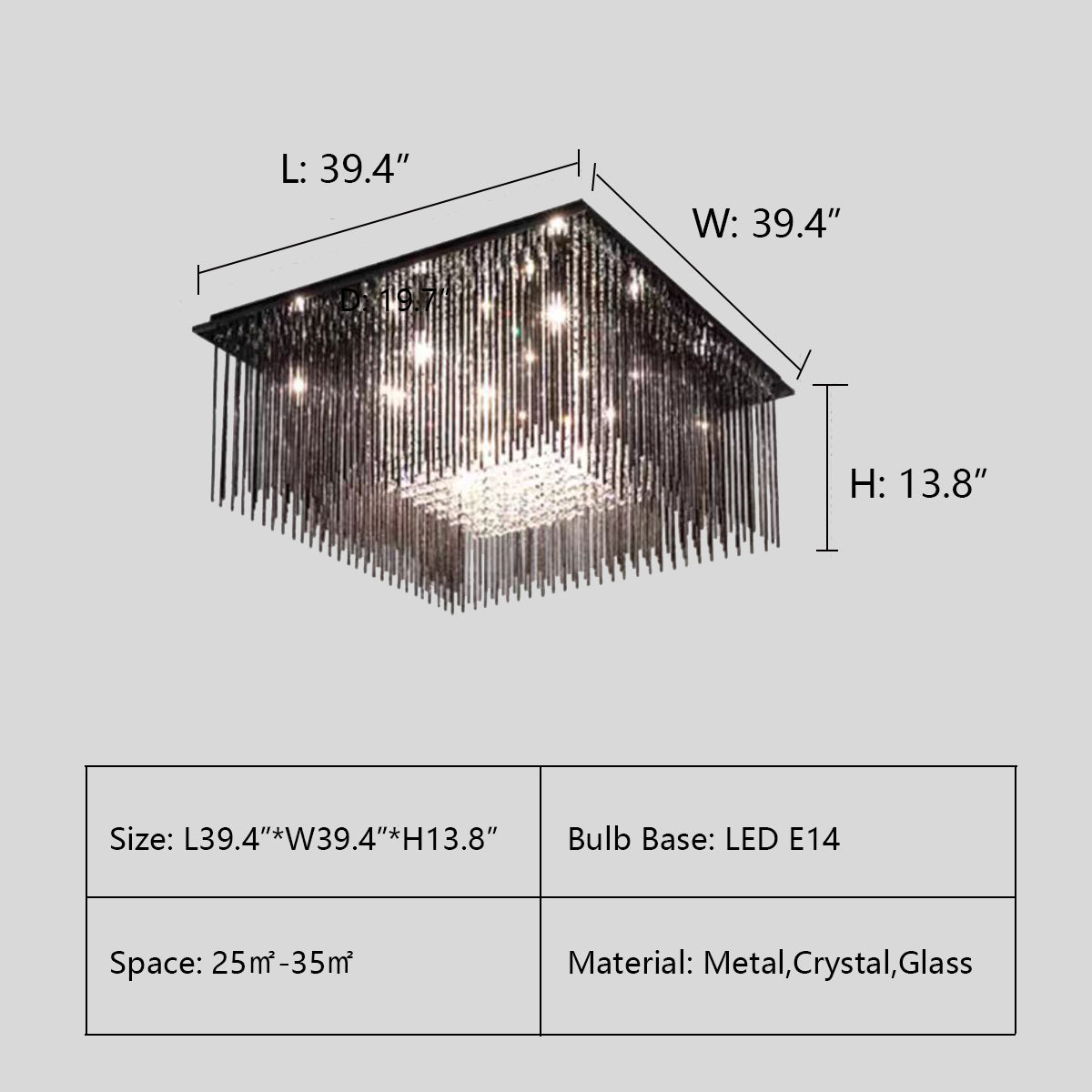 Modern Black Glass Tassel Crystal Pendant Flush Mount Chandelier for Living Room/Bedroom/Study