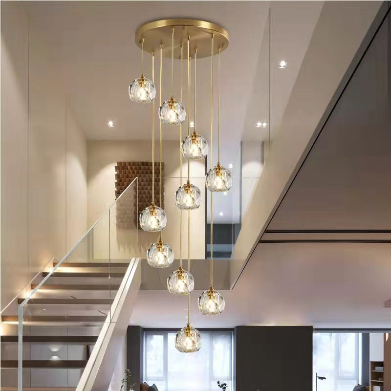 Sputnik K9 Crystal Chandelier Entryway Pure Copper Ceiling Light Foyer Hall Brass Lighting Fixture