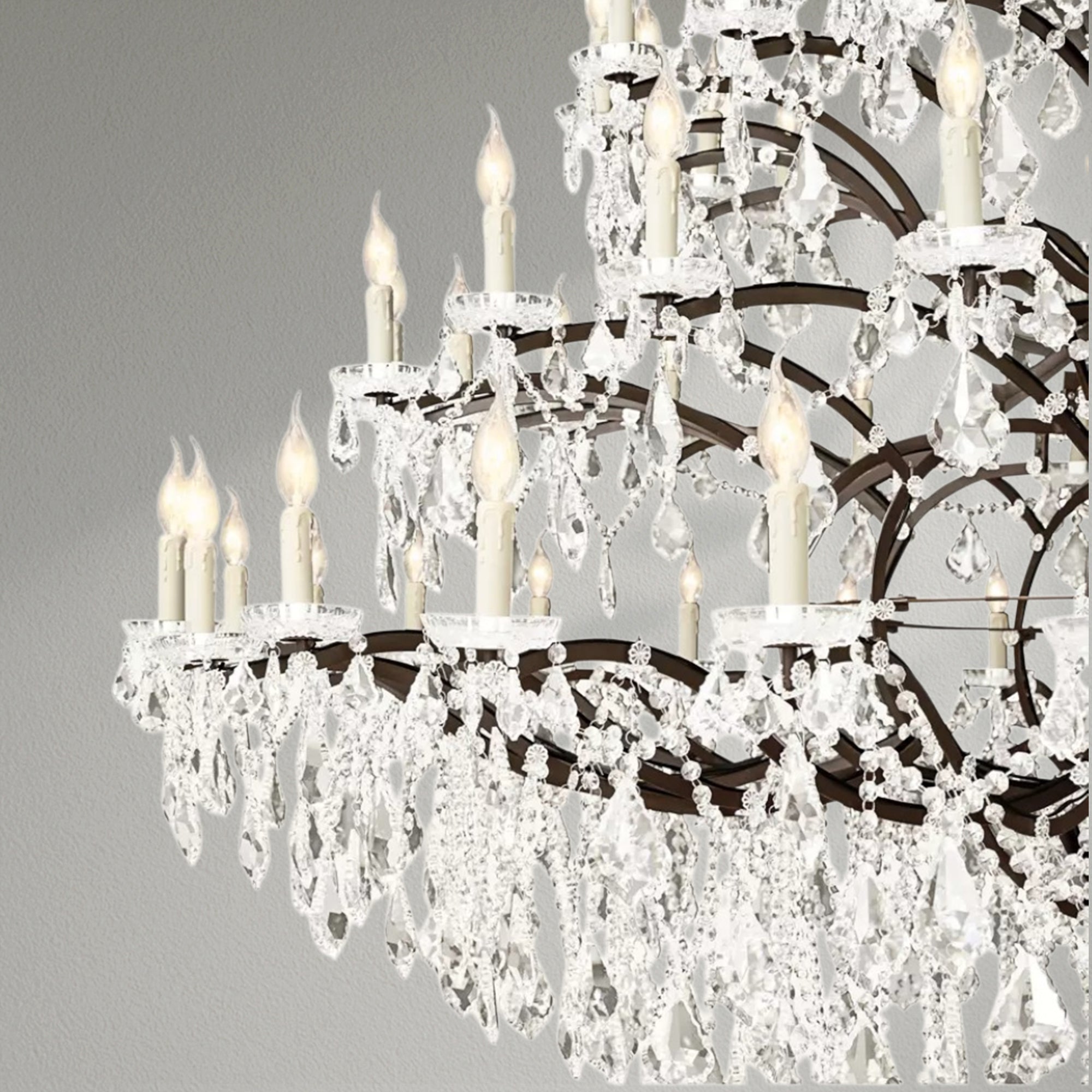 19th C. Romoco Iron & Crystal Round Dining Room Chandelier 101"