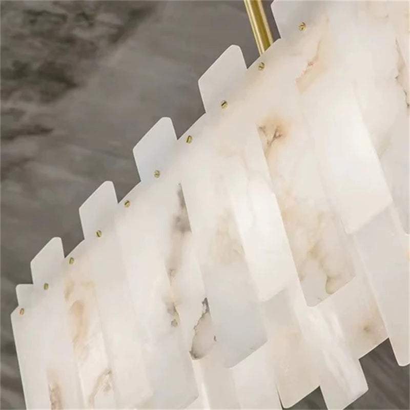 Jean Modern Marble Alabaster Linear Chandelier Over Dining Table chandelier Luster Gaze