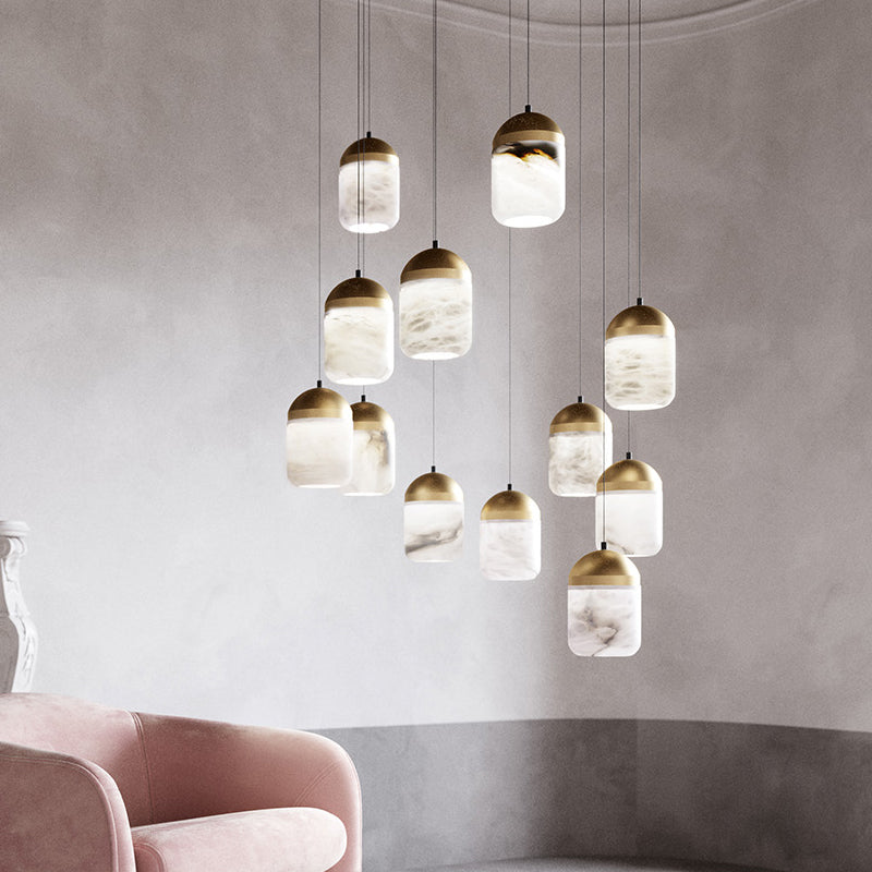 Serenity's Cascade - Modern Minimalist Alabaster Staircases Pendant Light Chandelier Luster Gaze