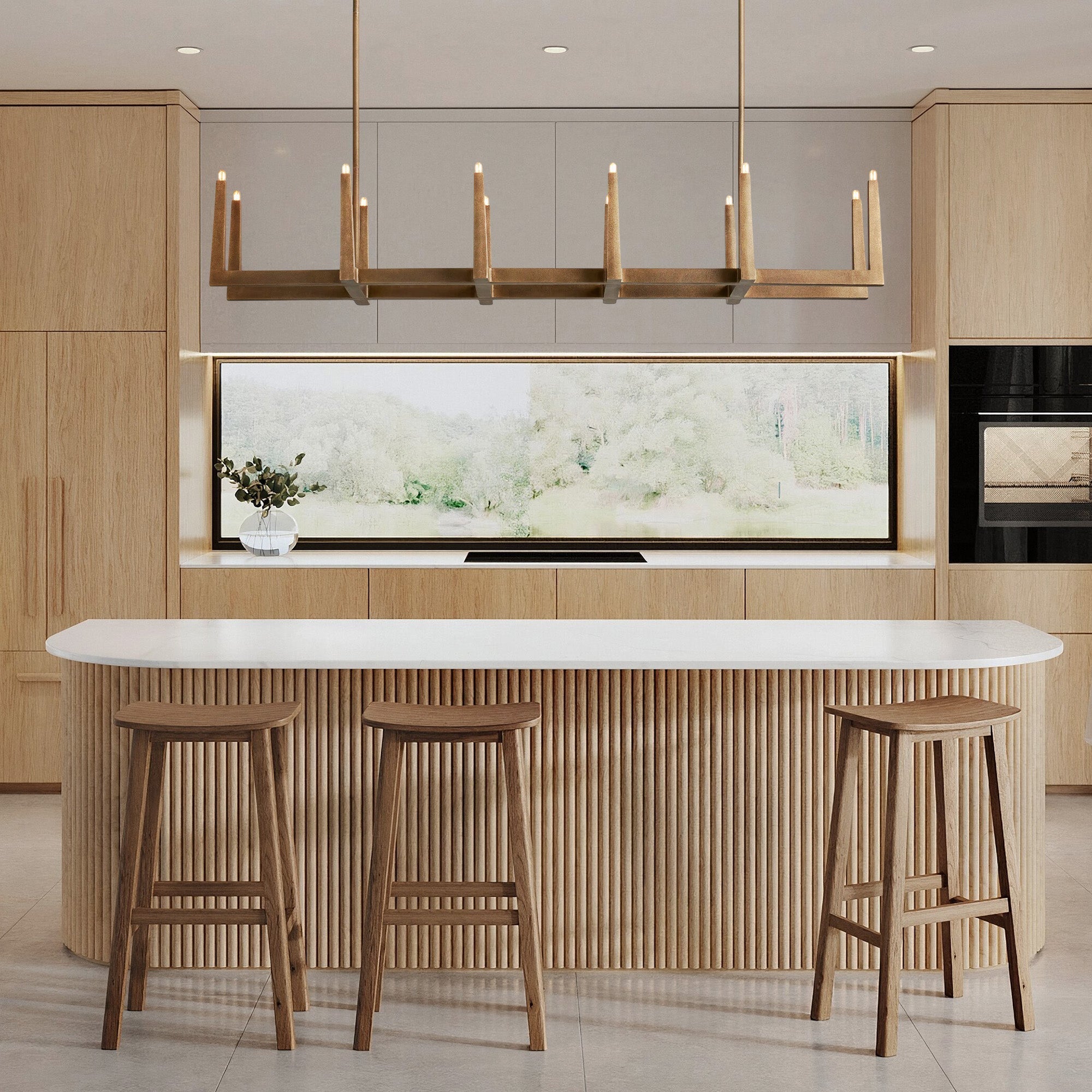 Luster Gaze Geometric Horizon Linear Chandelier - elegant American wine cellar dining room