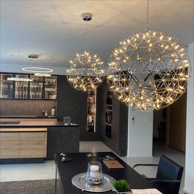 Round Starry Sky Chandelier Light Fire Ball Ceiling Lighting for Living Room/Cottage/High-ceiling