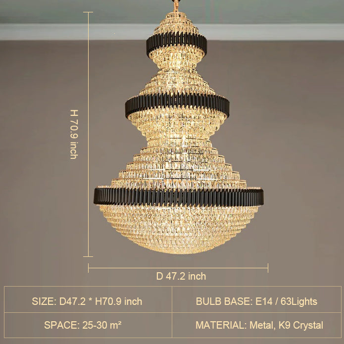 Luster Gaze Grand Obsidian K9 Crystal Round Chandelier - Background Shot