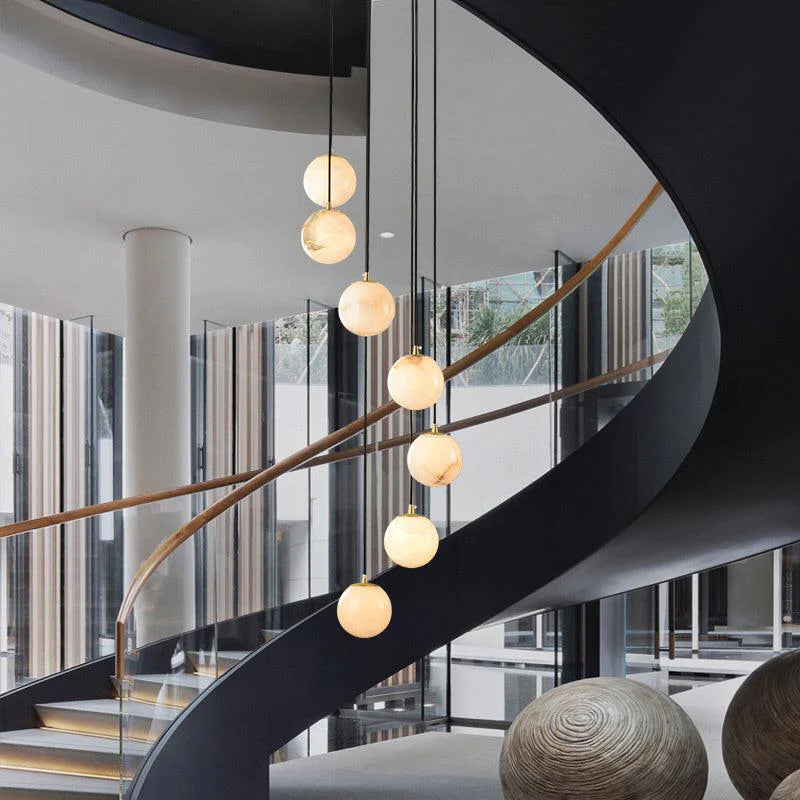 Álvaro Alabaster Global Pendant Chandelier For Staircase, Spiral Global Pendant chandelier Luster Gaze