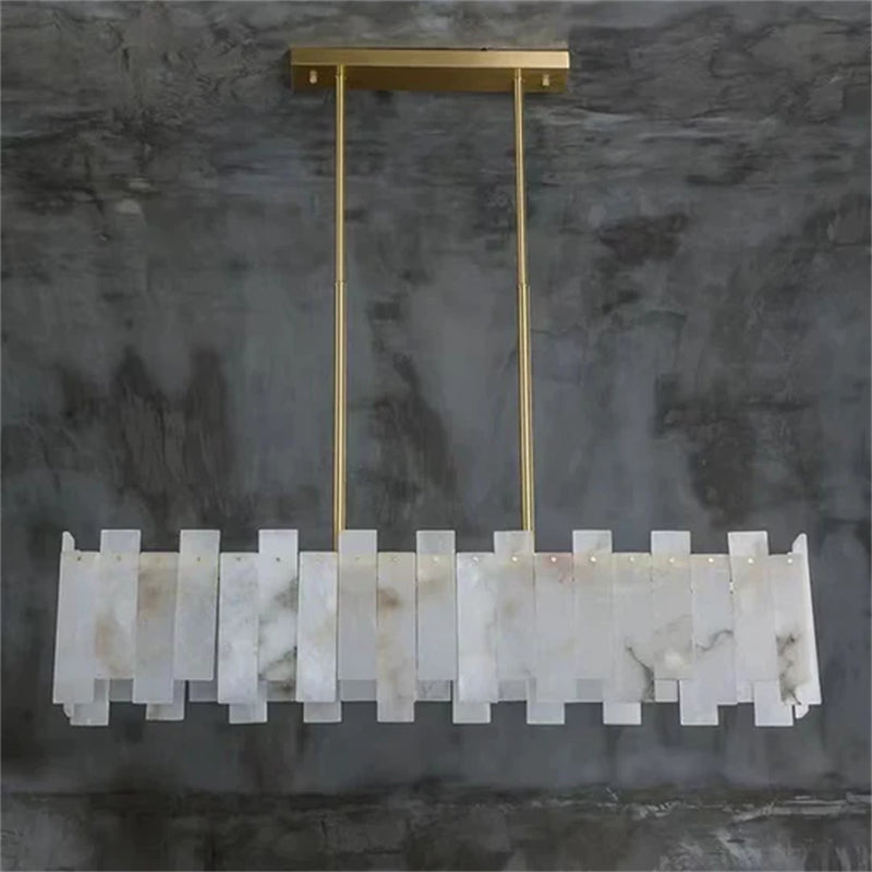 Jean Modern Marble Alabaster Linear Chandelier Over Dining Table chandelier Luster Gaze