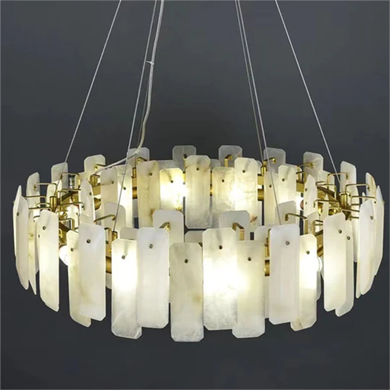 Carlos Modern Alabaster Round Chandelier, Real Alabaster Chandlier Over Dining Table chandelier Luster Gaze