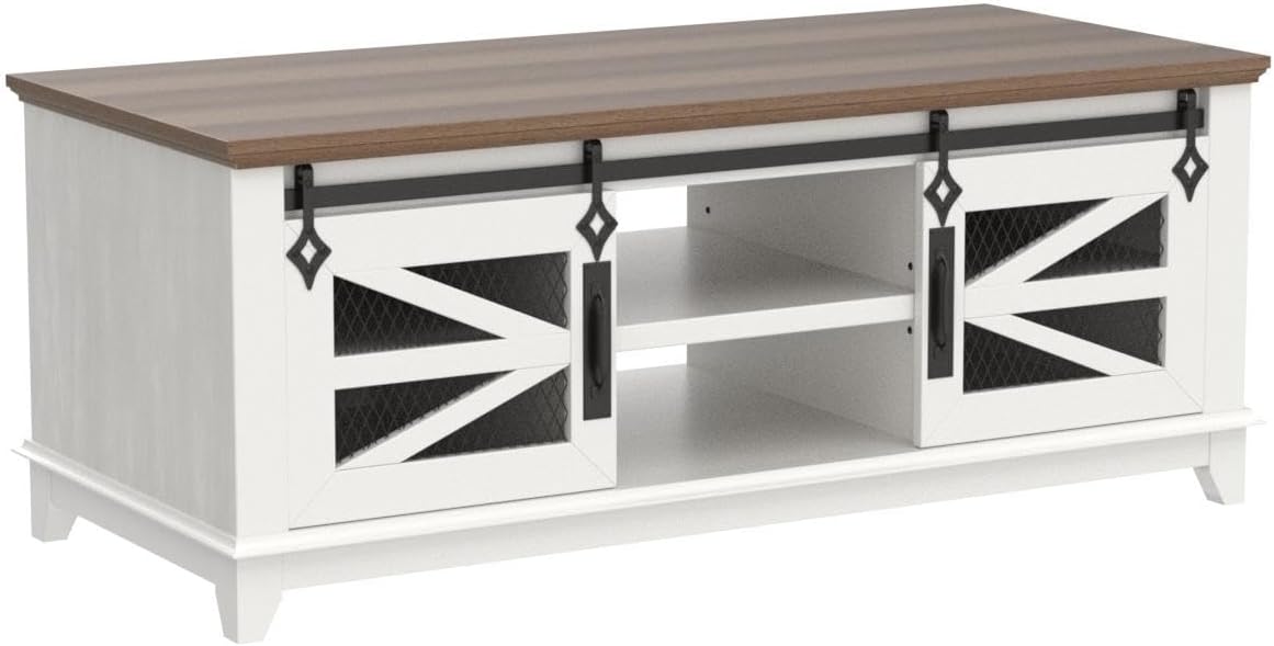 OKD 48'' Farmhouse Coffee Table with Storage and Sliding Barn Doors