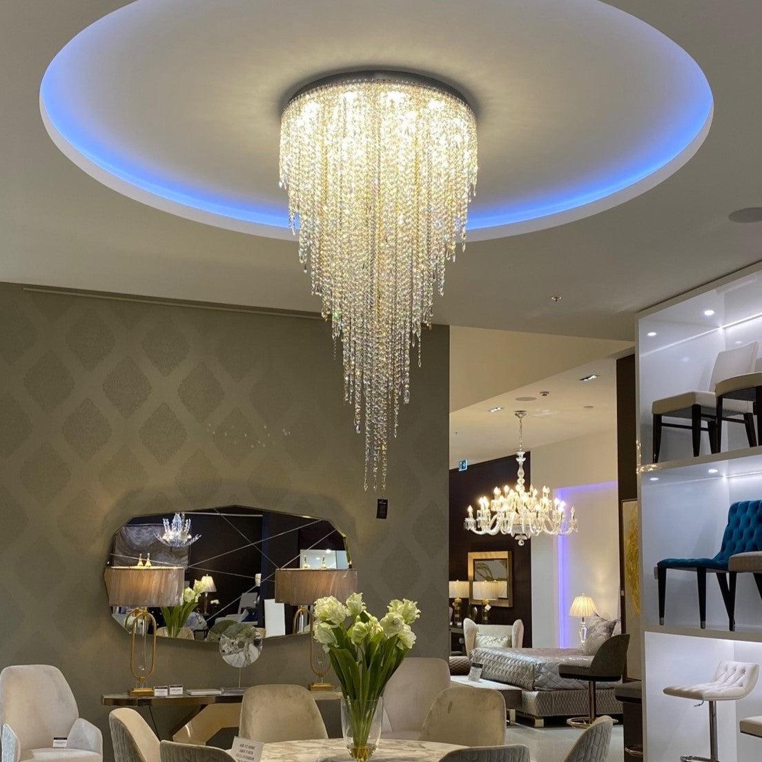 Luster Gaze Opulent Cascade Crystal Tassel Chandelier - American master bedroom with standard ceiling