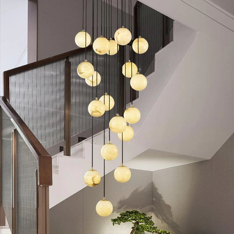 Álvaro Alabaster Global Pendant Chandelier For Staircase, Spiral Global Pendant chandelier Luster Gaze