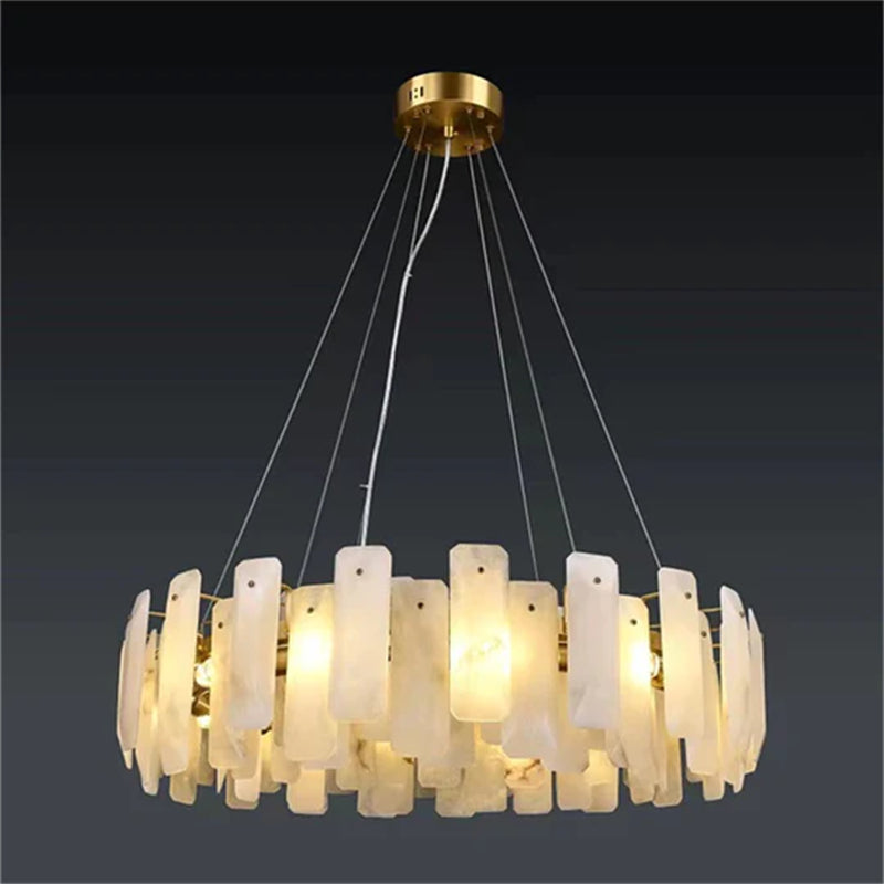 Carlos Modern Alabaster Round Chandelier, Real Alabaster Chandlier Over Dining Table chandelier Luster Gaze