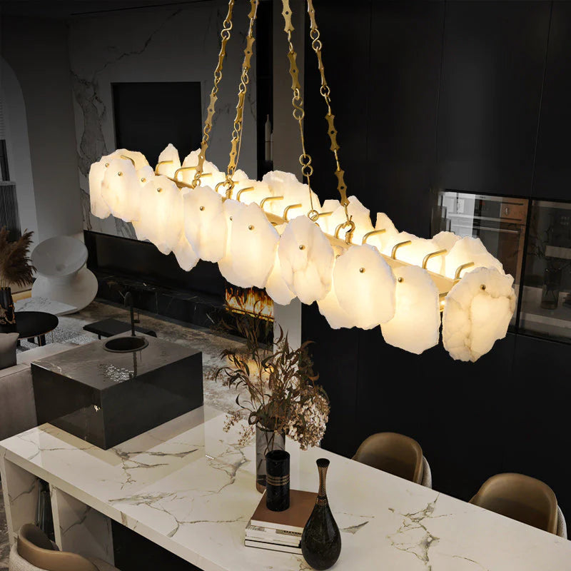 Carlos Alabaster Modern Snowflake Linear Chandelier with Chain chandelier Luster Gaze