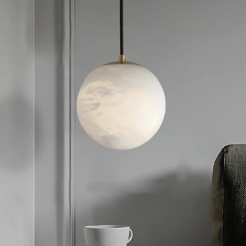 Kevin Hansa Alabaster Ball Pendant Light, Island Mini Pendant Light Luster Gaze 7"D