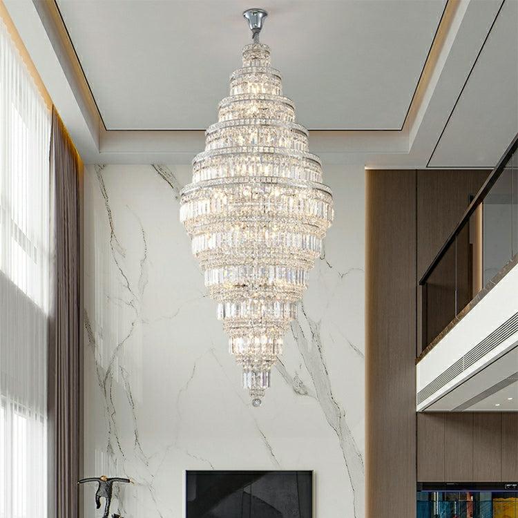 Chrome Extra Large Crystal Chandelier for Foyer Staircase Living Room Entrance Ceiling Light Fixture In Silver