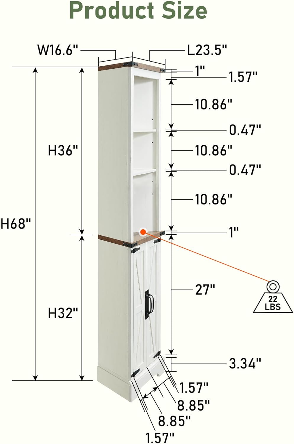OKD Tall Corner Cabinet Farmhouse Storage Cabinet with Barn Door