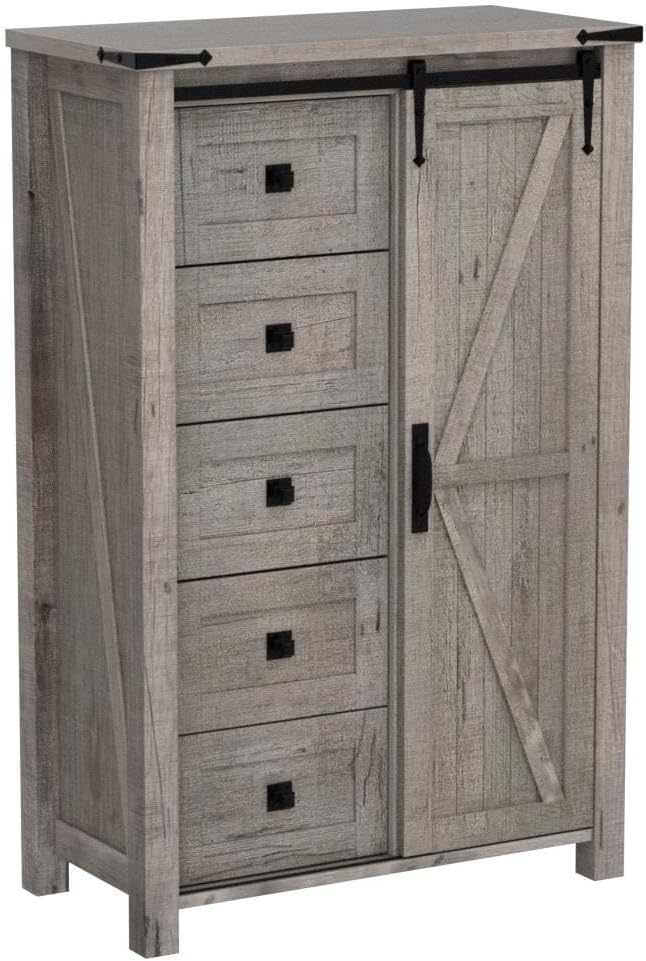 T4TREAM 5 Drawer Farmhouse Dresser with Sliding Barn Door
