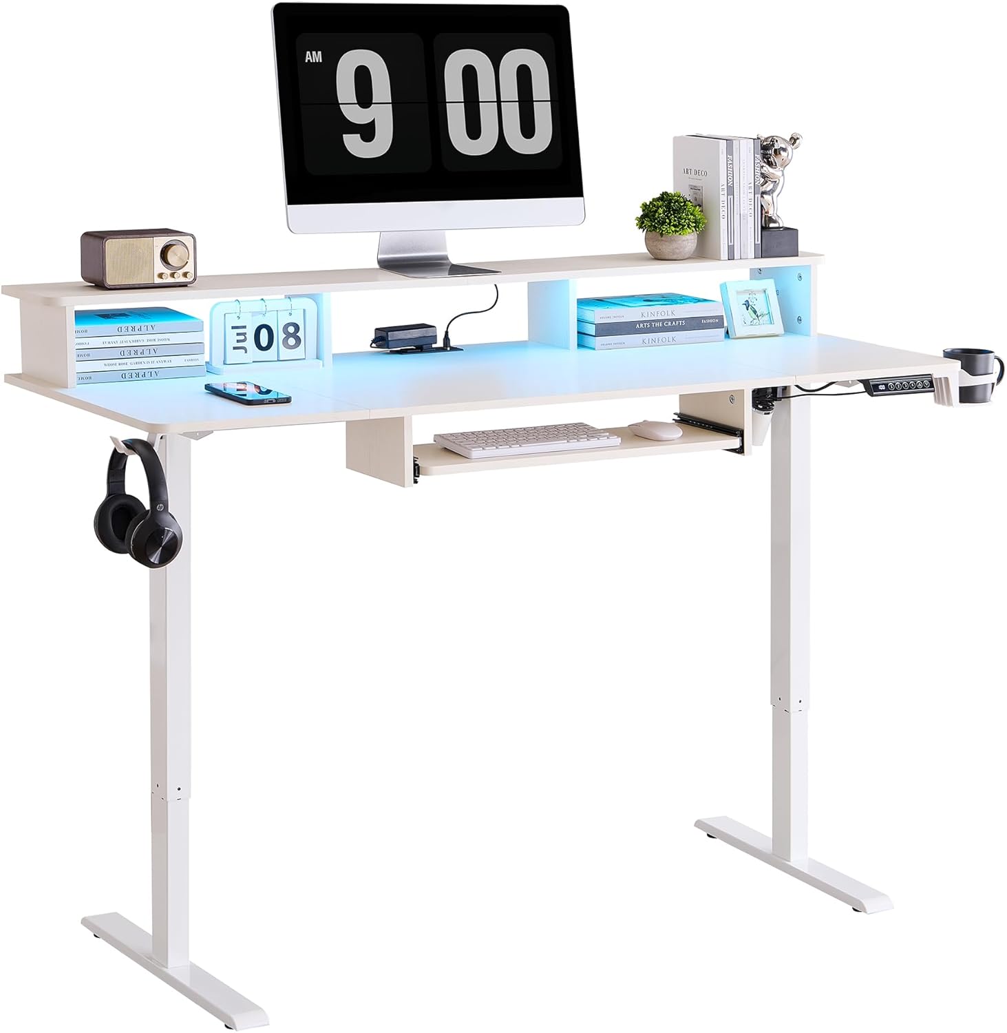 OKD 60" Electric Standing Desk with Keyboard Tray and Monitor Shelf