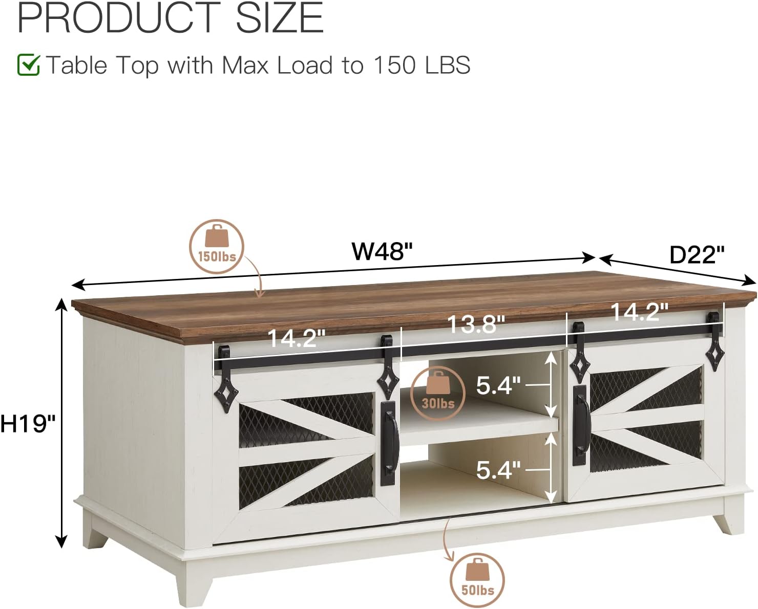 OKD 48'' Farmhouse Coffee Table with Storage and Sliding Barn Doors