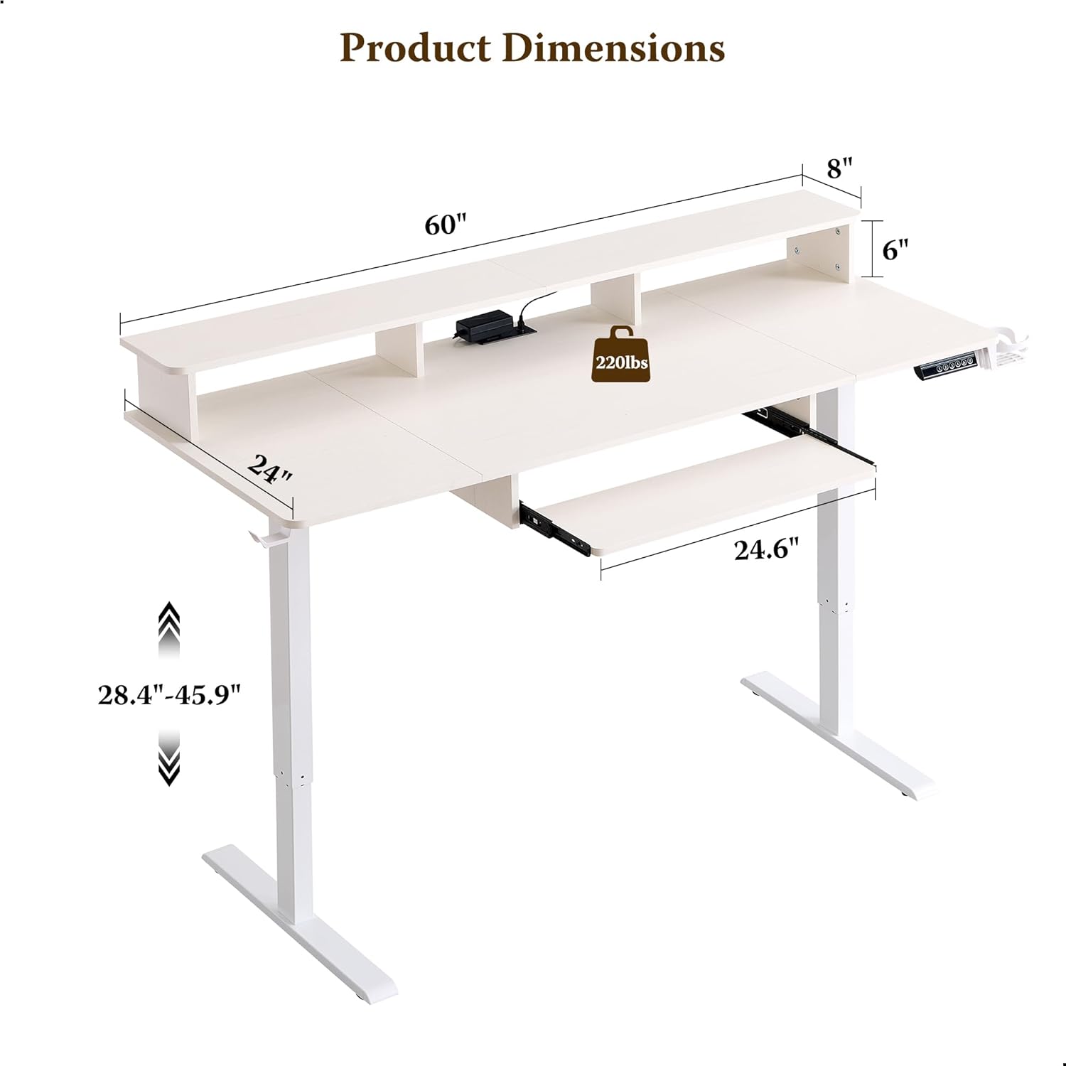 OKD 60" Electric Standing Desk with Keyboard Tray and Monitor Shelf
