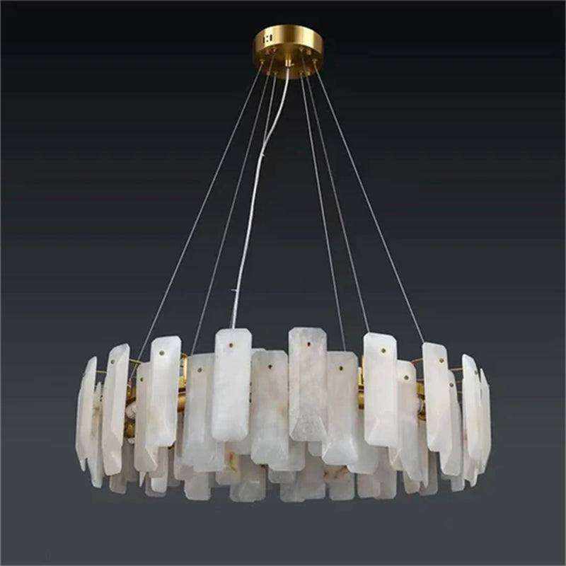 Carlos Modern Alabaster Round Chandelier, Real Alabaster Chandlier Over Dining Table chandelier Luster Gaze 31"D