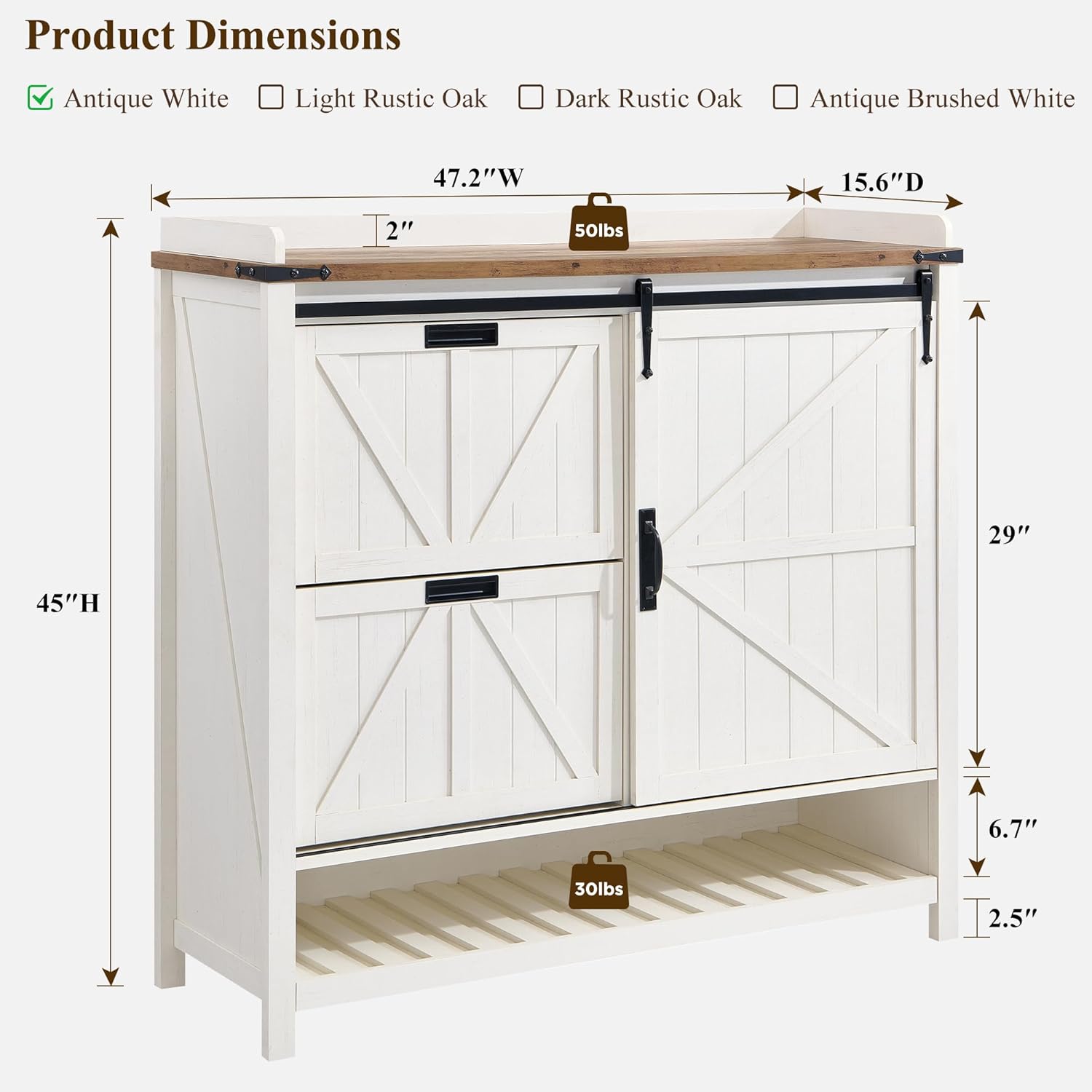 OKD Farmhouse Shoe Storage Cabinet - 2 Flip Drawers and Sliding Door