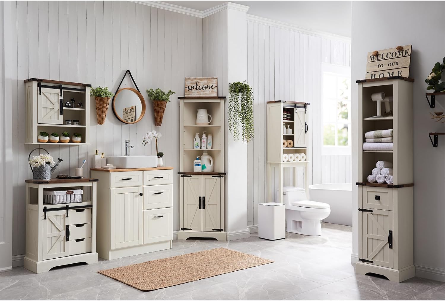 OKD Tall Corner Cabinet Farmhouse Storage Cabinet with Barn Door