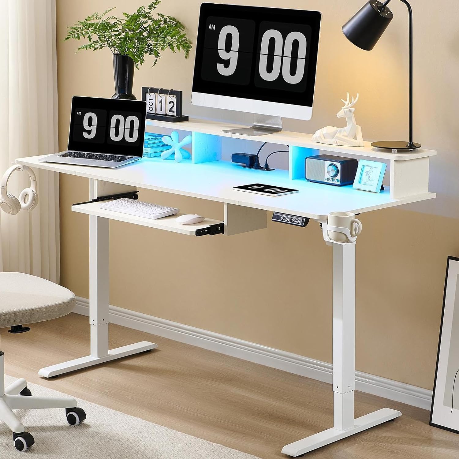 OKD 60" Electric Standing Desk with Keyboard Tray and Monitor Shelf