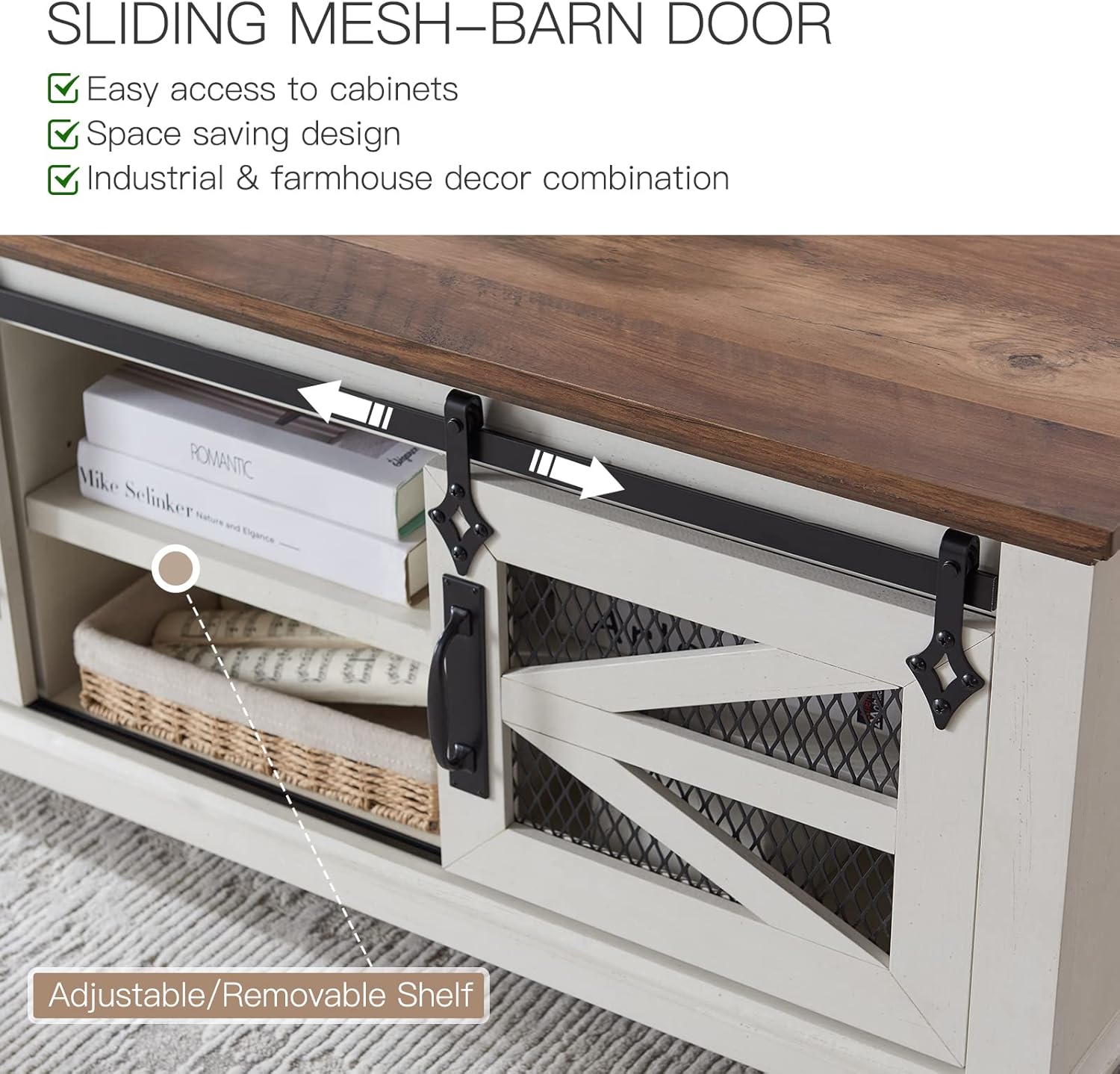 OKD 48'' Farmhouse Coffee Table with Storage and Sliding Barn Doors