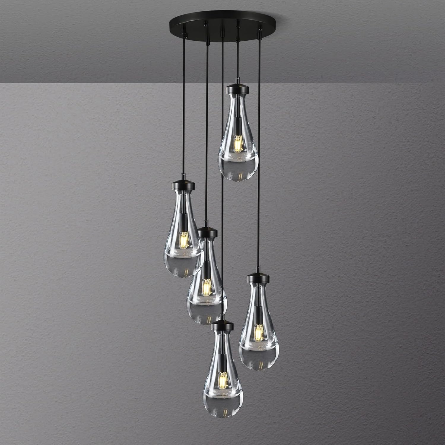 Raindrop Round Bedroom Chandelier 5 Lights 14"D