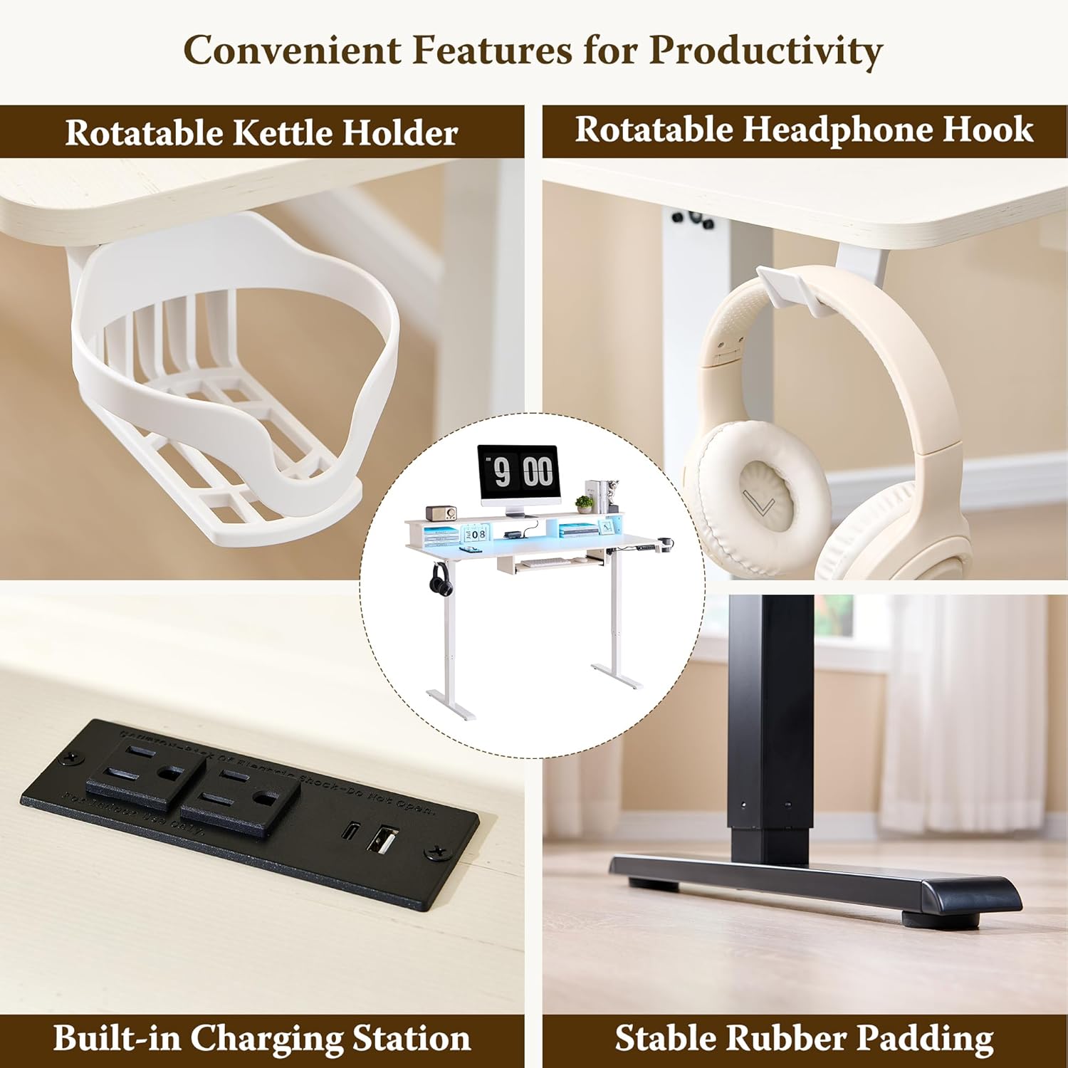 OKD 60" Electric Standing Desk with Keyboard Tray and Monitor Shelf
